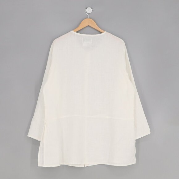 FLAX Two Piece 100% Linen Button Front Top (M) & Pull-On Pant (L) Off-White Ecru - Picture 3 of 10